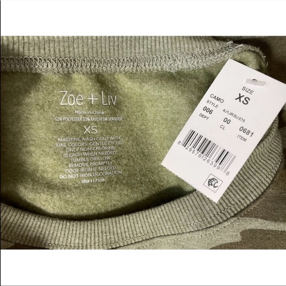 Nwt Zoe + Liv Fleece Camouflage Sweatshirt - Picture 6 of 7